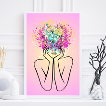 Load image into Gallery viewer, Abstract Woman Flower Wall Art Print, Beautiful Woman, Abstract Art With Flowers Printable Digital Wallpaper, Modern Canvas Wall Art Poster
