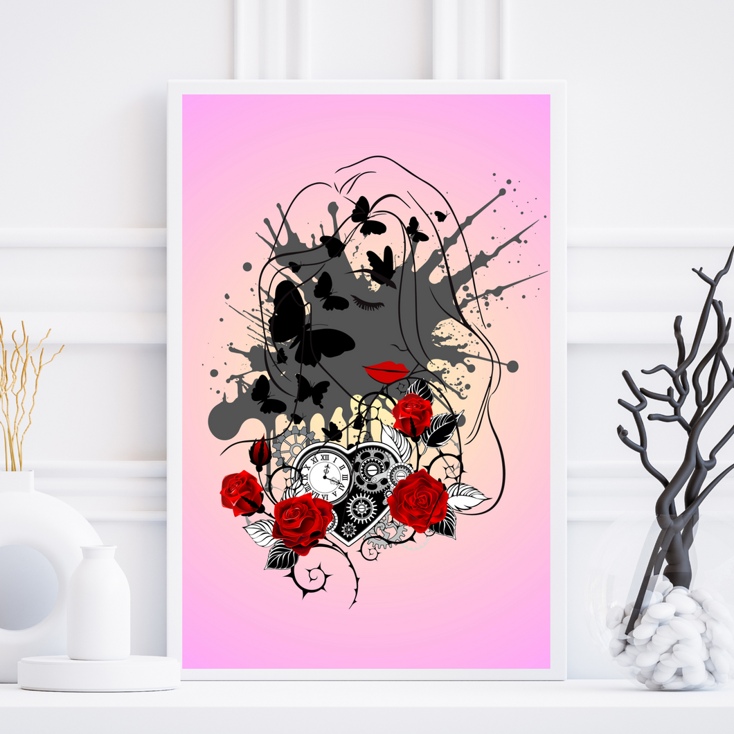Abstract Woman Flower Wall Art Prints, Woman Art Decor, Female Abstract Art With Flowers, Beautiful Abstract Female Painting, Flower Woman