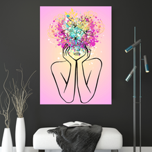 Load image into Gallery viewer, Abstract Woman Flower Wall Art Print, Beautiful Woman, Abstract Art With Flowers Printable Digital Wallpaper, Modern Canvas Wall Art Poster
