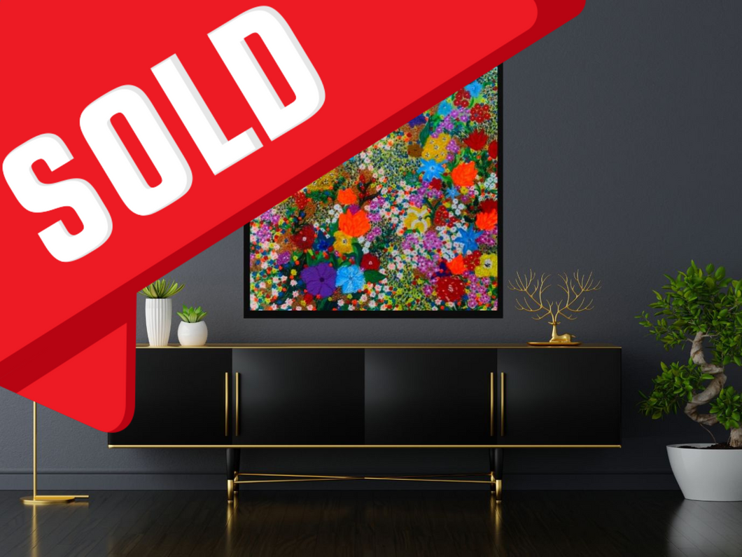 Large Abstract Acrylic Floral Painting On Canvas 