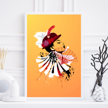 Load image into Gallery viewer, Woman Art Print, Orange Wall Art, Woman Face Wall Art, Colorful Face Wall Art, Girl With Hat Wall Art, Modern Women Art, Living Room Decor
