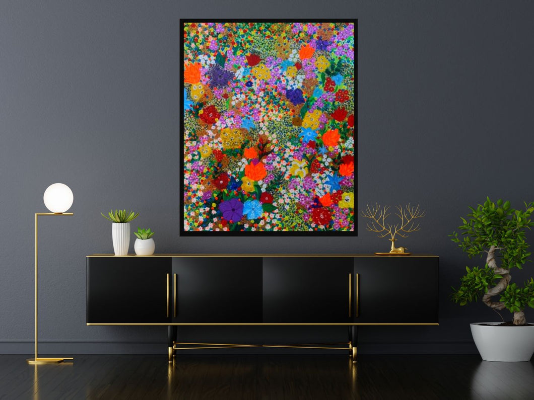 Large Abstract Acrylic Floral Painting On Canvas 